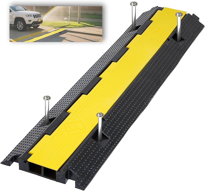 Nisorpa Cord Protector Ramp 2", 40000 lbs Heavy Duty Rubber Outdoor Extension Cable Wire Hose Cover Ramps, 2 Channels Slow Down Speed Bump for High Traffic Driveway Road, Garage, Property Area, 3.25ft