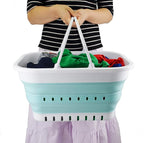 SAMMART 19L (5 Gallon) Collapsible Tub with Handle - Portable Outdoor Picnic Basket/Crater - Foldable Shopping Bag - Space Saving Storage Container (1, White/Lake Green)