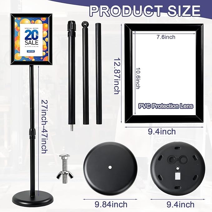 Ysglory 8.5x11 Inch Floor Standing Sign Holder Adjustable Signage Stand Heavy-Duty Snap-Open Frame Poster Stand with PVC Cover, Easy Change Display Stand for Retail, Restaurant, Events