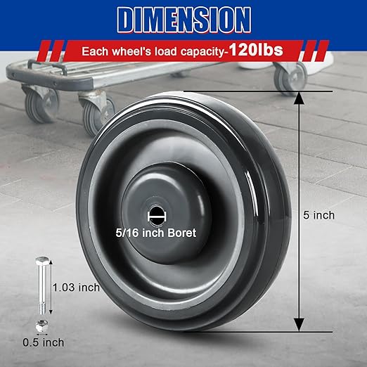 Shopping Cart Replacement Wheels Kit 8-Pack, 5" TPU Silent Supermarket Casters with Double Ball Bearings, Durable Replacement for Grocery Carts (Grey)