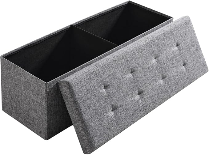 Ornavo Home 43 Inch Folding Storage Ottoman with Storage Bench, Long Large Storage Ottoman Bench, Storage Chest, Foot Rest Stool, Bedroom Bench with Storage- (Gray)