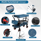 Collapsible Canopy Wagon,Large Capacity Trolley, Foldable Portable Cart with Canopy, Adjustable Push/Pull Handle, Shock-Absorbing Wheels, Suitable for Shopping,Traveling-G