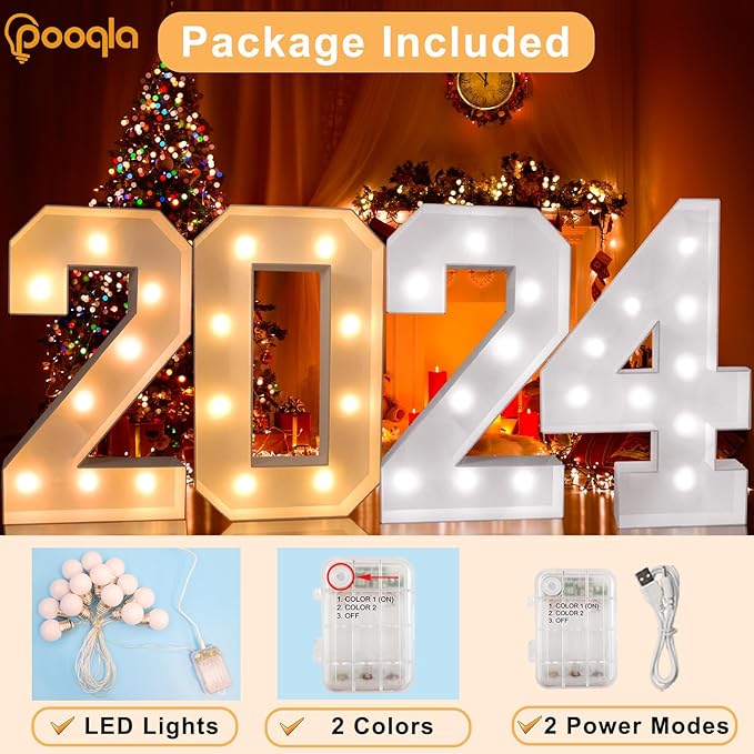 Pooqla 3FT Light Up Marquee Numbers, LED Large Lighted Marquee Numbers for Party Decoration, Giant Mosaic Number for Balloon 3rd 13th 30th Birthday Decoration, LED Light Up 3