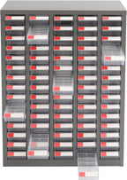 75 Drawer Parts Cabinet,Metal Tool Cabinet with Each Drawer 5.5 Lbs Load ,Bolt and Nut Tool Storage Box with Hooks , Material Cabinet for Hardware Stores, Warehouses, Car Repair Shops(Grey & Clear)