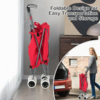Goplus Folding Shopping Cart with Wheels, Grocery Cart with Removable Oxford Cloth Liner, Lightweight Utility Cart for Groceries Laundry, Red