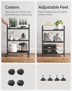 SONGMICS 3-Tier Metal Storage Rack with Wheels, Mesh Shelving Unit with X Side Frames, 23.6-Inch Width, for Entryway, Kitchen, Living Room, Bathroom, Industrial Style, Black UBSC163B01