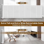 100 inch Retractable Baby Gates 34 inch Tall, Retractable Gate with Reinforced Strip Design to Prevent Crawling Through, 8 FT Extra Wide Retractable Dog Gate for Indoor/Outdoor