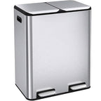 16 Gal (2 x 30 L) Dual Trash Can, Stainless Steel Kitchen Garbage Bin, Recycle Dustbin with Odor Control Box, Soft-Close Lid, Inner Buckets, Side Handle, Step Pedal, for Home Office