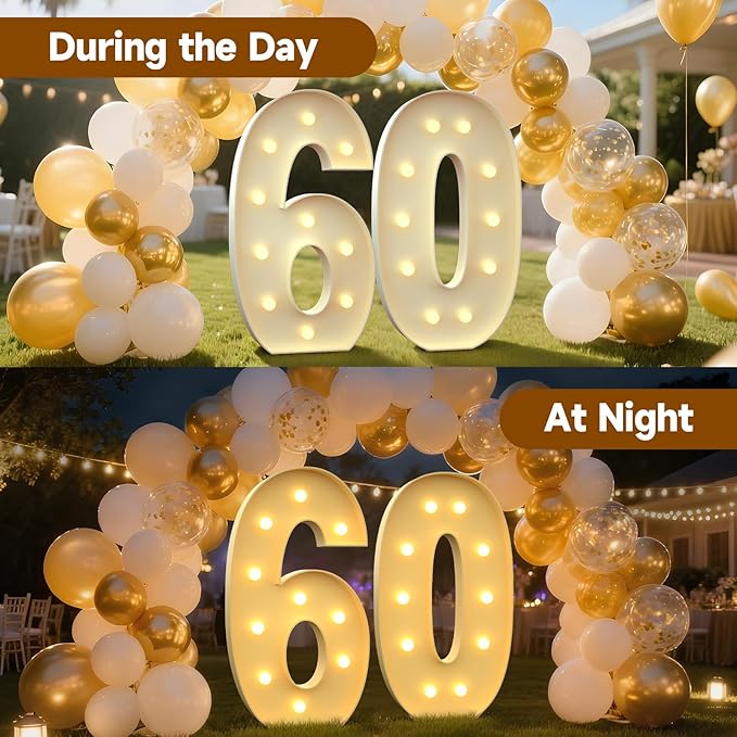 Mixifox 4FT Marquee Numbers 60, Large Light up Number 60 for Birthday Party Supplies, Sign, Backdrop, Happy 60th Birthday Decorations for 60 Years Old Women Men
