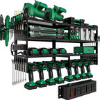 Power Tool Organizer Wall Mount, Modular Tool Storage Rack with Charging Station, 4 Layers Heavy Duty Metal Tool Rack with 8 Drill Holder, Utility Racks for Garage Workshop, Gifts for Men