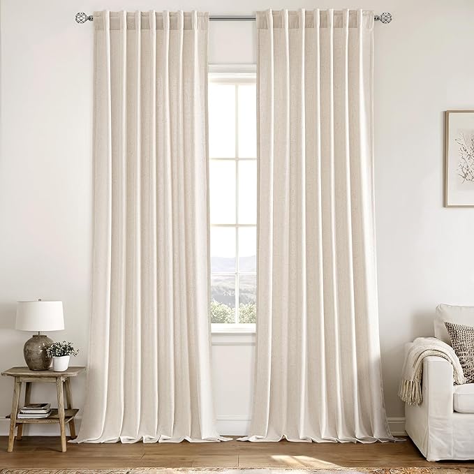 MIULEE Non-See-Through Privacy Linen Curtains 2 Panels, Light Filtering Window Curtains Farn House Textured Back Tab Semi Sheer Drapes for Bedroom Living Room, 52 x 90 Inches Long, Cream
