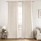 MIULEE Non-See-Through Privacy Linen Curtains 2 Panels, Light Filtering Window Curtains Farn House Textured Back Tab Semi Sheer Drapes for Bedroom Living Room, 52 x 96 Inches Long, Cream