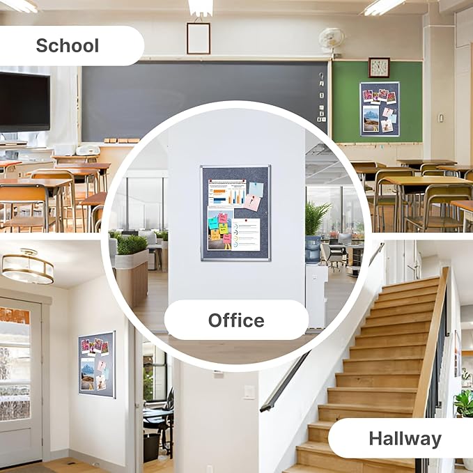 Enclosed Bulletin Board 38x28 Inch Outdoor Notice Board Tamper-Proof Flannel Lockable Display Cases with Aluminum Frame, All Weather Pinboard for Hospital, Restaurant Kitchen, Office