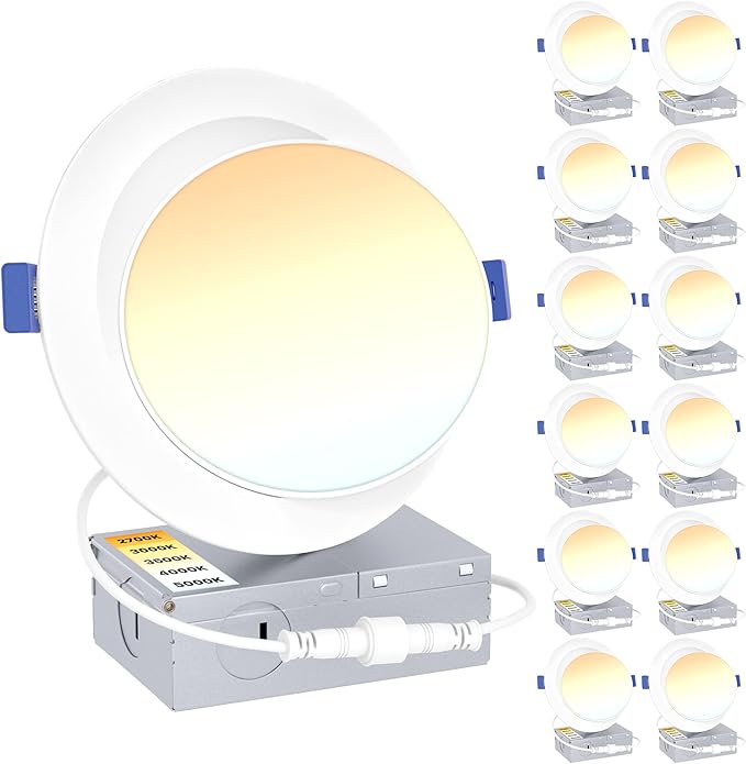 Ensenior 12 Pack 6 inch Gimbal Led Recessed Lighting, 90° Rotatable and 5CCT Selectable, Dimmable Eyeball Recessed Lights, Angled Adjustable Ceiling Downlight, 1200LM, 12W=115W-ETL&FCC Certified