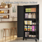 Metal Pantry Cabinet with 2 Doors and Adjustable Shelves - 71" Kitchen Storage Cabinet with Gold Handles - Versatile Storage for Kitchen, Bathroom, Dining Room, Utility Room - Black