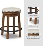 Signature Design by Ashley Valebeck Upholstered Swivel Stool, Cushioned Seat, Woven Fabric Upholstery, Wood, 24" H, Brown & Black