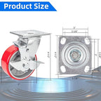 Nefish 5 Inch Industrial Casters Set of 4, Heavy Duty Casters with Brake 4000 Lbs, No Noise Polyurethane Wheel on Steel Hub, Swivel Plate Caster Wheels for Toolbox Workbench (4 Swivel & Brakes)