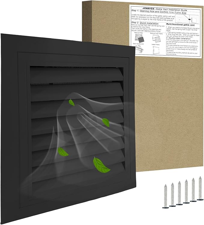 16"*16" Gable Vent,Aluminum Alloy Wall Vent Shed Vents,with Removable Strainer and 180 Degree Opening Angle.Ideal for Attic,Shed,Garage,Play House,Coop.[Inside Dimensions:13.3"w X 13.3"h]-Black 1 Pack