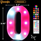 Pooqla Colorful Light Up Letters with Remote, Upgraded 35 Colors LED Marquee Letters, RGB Lighted Letter for Girls Teenager Gift, Birthday, Party, Wedding, Night Light, Room, Bedroom Decor, Letter O