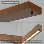 EDISLIVE Wood Linear LED Pendant Light Dimmable LED Chandelier 47.2 in Adjustable Linear Hanging Light Fixture 3000K 25W Island Light for Dinning Room Kitchen