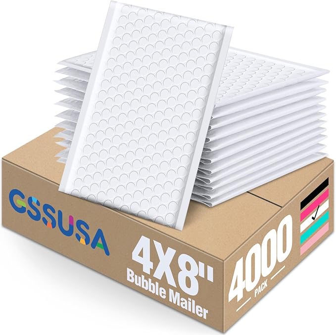 GSSUSA White Bubble Mailers 4x7 Small Padded Envelopes 4000 Pack,Strong Adhesion Bubble Mailer Self-Seal Bubble Envelopes for Small Business