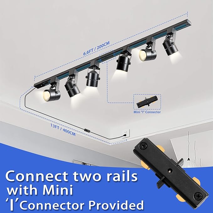 Plug in Track Lighting with Power Cord & Remote, 6-Light LED Track Lighting Kit with 6.6FT H Track Lighting Rails, Modern Kitchen Plug in Ceiling Lights Fixtures, 10W Black