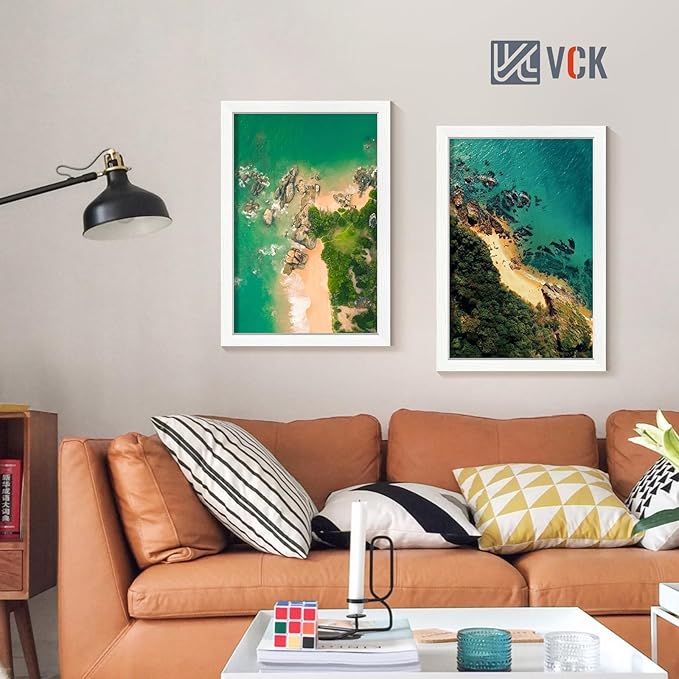 VCK 12x18 Frame, Textured White Wood Poster Frame with HD Glass, Display Picture 11x17 with Mat or 12x18 without Mat, 2 Pack