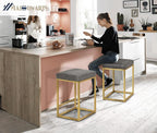 MAISON ARTS 24 Inch Grey+Gold Counter Height Bar Stools Set of 2, Stain & Scratch Resistant PU Leather Seat, Sturdy Metal Frame, Easy Assemble, Ideal Space Saver