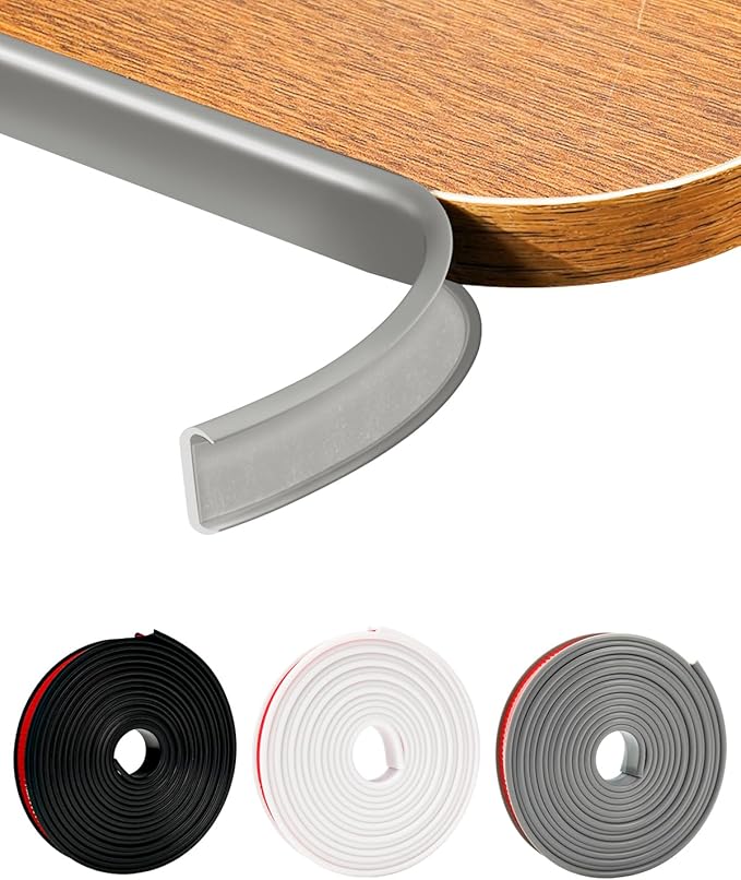 U-Shape Gray TPE Edge Banding 16.4Ft Self-Adhesive Flexible Edge Trim, Furniture Edge Protector & Countertop Molding (W:0.6'' H:0.2'')