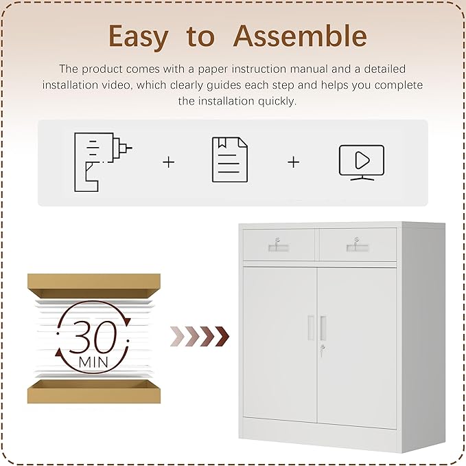 Metal Storage Cabinet, 36 Inch Tall Metal Storage Cabinet with Doors and Shelves, Pantry Cabinets with Drawer for Kitchen Storage, Garage Cabinet for Living, Dining Room, Assemble Required.