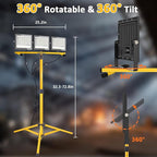 27000 Lumen LED Work Lights on Stand - 3 Head Portable Tripod Work Light- IP65 Waterproof Construction Lights with Stand for Outdoor Indoor Job Site Workshop Garage Commercial Flood Light with Stand