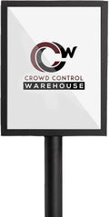 Crowd Control Warehouse Pedestal Standing Floor Sign Frame with Sloped Base, 8.5x11 Inch Vertical, Black Powder Coated Steel