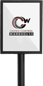 Crowd Control Warehouse Pedestal Standing Floor Sign Frame with Sloped Base, 8.5x11 Inch Vertical, Black Powder Coated Steel