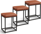 MAISON ARTS Counter Height Bar Stools Set of 3 for Kitchen Counter 24 Inch Backless Modern Barstools Industrial Upholstered Faux Leather Stools Farmhouse Island Chairs, Brown