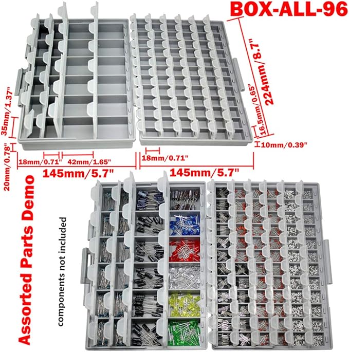 AideTek BOXALL96 96 Lids Enclosure SMD SMT Parts Organizer Surface Mount Box Labels