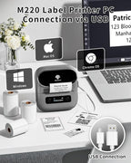Phomemo M220 Label Maker, Bluetooth Barcode Label Printer, Thermal Sticker Maker Machine for Barcode, Address, Tag Labeling, Compatible with Phone & Laptop