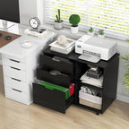 LOKO 3-Drawer File Cabinet, Mobile Printer Stand Cabinet with Adjustable Shelf, Rolling Lateral Filing Cabinet with Wheels for Letter, A4, Legal Size, for Home Office Organization (Black)