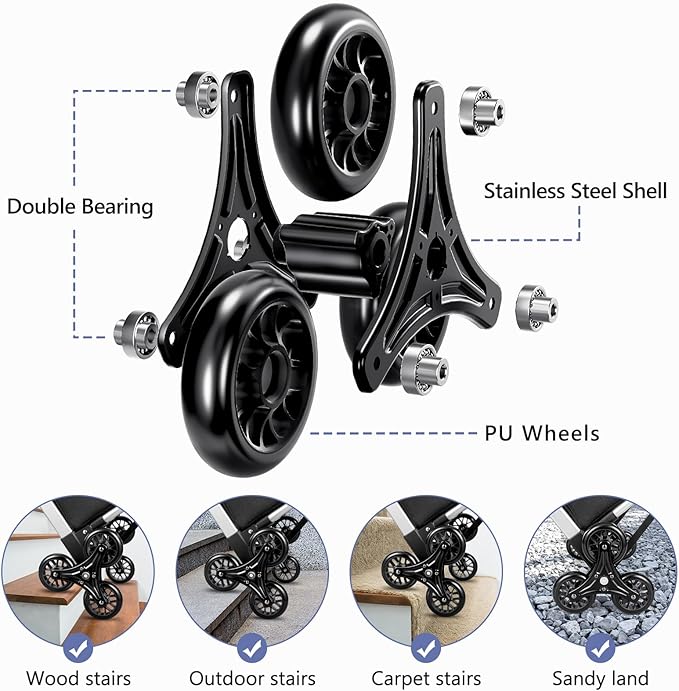 KEDSUM 2 in 1 Aluminum Alloy Stair Climbing Cart, 300LBS Grocery Cart on Wheels, Foldable Shopping Carts with Waterproof Oxford Black Bag for Groceries, Lightweight & Durable Aluminum Frame