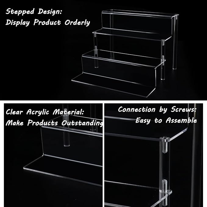 2-Pack Acrylic Perfume Organizer Stand, 4 Tier Cupcake Stand, Clear Display Riser Stand Shelf for Pop Figures, Acrylic Shelves for Cologne Spice Rack Kitchen Vanity