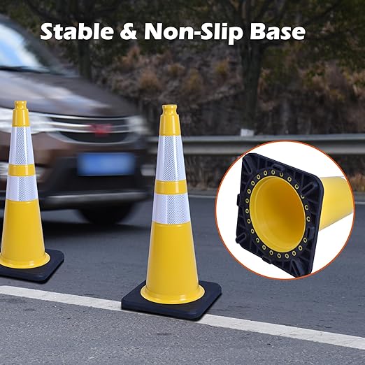 8 Pack 28 Inch Yellow Traffic Cones Heavy Duty with Black Base, Perfect for Large Field Sports, Construction Sites, Parking Control (8, Yellow, 28 Inch)