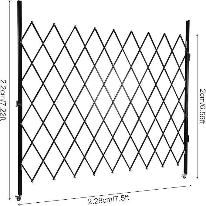 Single Folding Security Gate 7.22' H x 7.5' W Iron Accordion Security Gate Flexible Expanding Security Gate 180° Rolling Barricade Scissor Door with Padlock for Entry Security, Garage, Warehouse