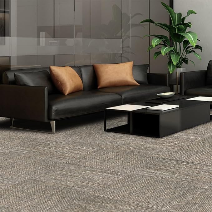 Heavy Duty Commercial Carpet Tiles 24" x 24", 18 Pcs/72 sq ft (FlexLok tabs Included),Non-Slip Soft Square Carpet Floor Tile for Office Bedroom Living Room Kitchen Garage Gym (Khaki)