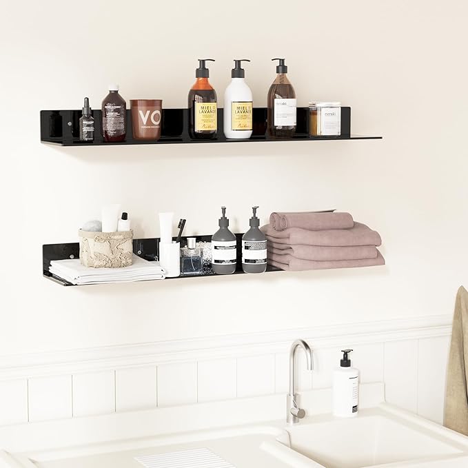 30 Inches Acrylic Long Wall Shelf Set of 2, Black Wall Mounted Acrylic Bathroom Storage Shelves Display Organizer, 2 Pack(30 Inch)