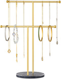 pickpiff Necklace Holder Stand: 2 Tier Jewelry Organizer with Marble Base, Gold Jewelry Tree Display for Bracelets, Rings, Earrings, Gold and Black