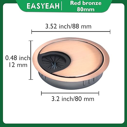 2 Pcs Desk Grommet 3-1/8" / 80 mm, Desk Cord Hole Cover, Cable Grommet Metal Zinc Alloy Materilal, Desk Hole Grommet for Home & Office Pc, Detachable Cable Cord Organizer-Copper Red