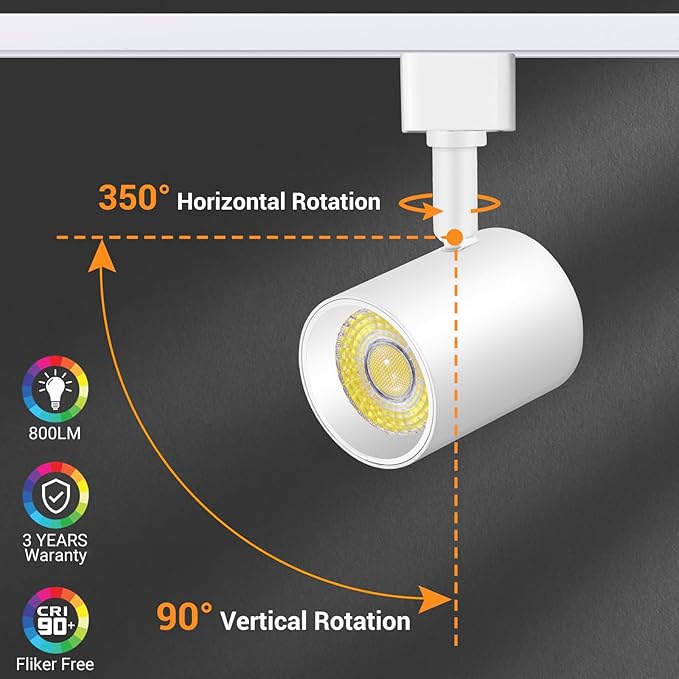 VANoopee 5-Color LED Track Lighting Heads H Type Track Light Heads Dimmable, 2000K 3000K 4000K 5000K 6000K Adjustable, Flicker Free CRI90+ 24° 10W 800lm, White (4 Pack)