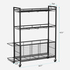 Large Garage Sports Equipment Organizer with Wheels, 3-Tier Ball Storage Rack for Basketballs, Soccer Balls & Sports Gear, Outdoor Sports Organizer with Bat Holder & Hooks, Toy Storage Bin