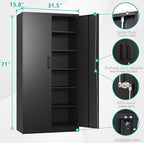 SISESOL Metal Storage Cabinet with Lock and 5 Adjustable Shelves,Lockable Garage Storage Cabinet,71" Black Steel File Cabinets with Locking Doors,Tool Cabinets for Home,Office,Garage
