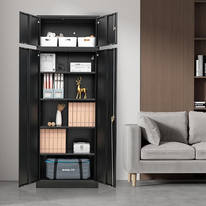Storage Cabinet, 87 Inch Tall Metal Storage Cabinet with Doors and Shelves,Heavy Duty Metal Cabinet, Pantry Cabinets for Kitchen Storage, Garage Cabinet for Living, Dining Room.