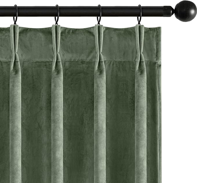 MIULEE Sage Green Velvet Curtains 96 inches Long, Pinch Pleated Blackout Drapes with Hooks, Thermal Insulated Pinch Pleat Panels for Bedroom Living Room, 2 Panels